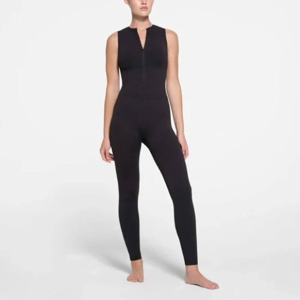 Skims Recycled Nylon Zip Front Contour Lounge Catsuit Jumpsuit NWOT RARE Black